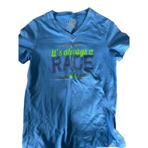 Under armour blue v neck its always a race shirt size small